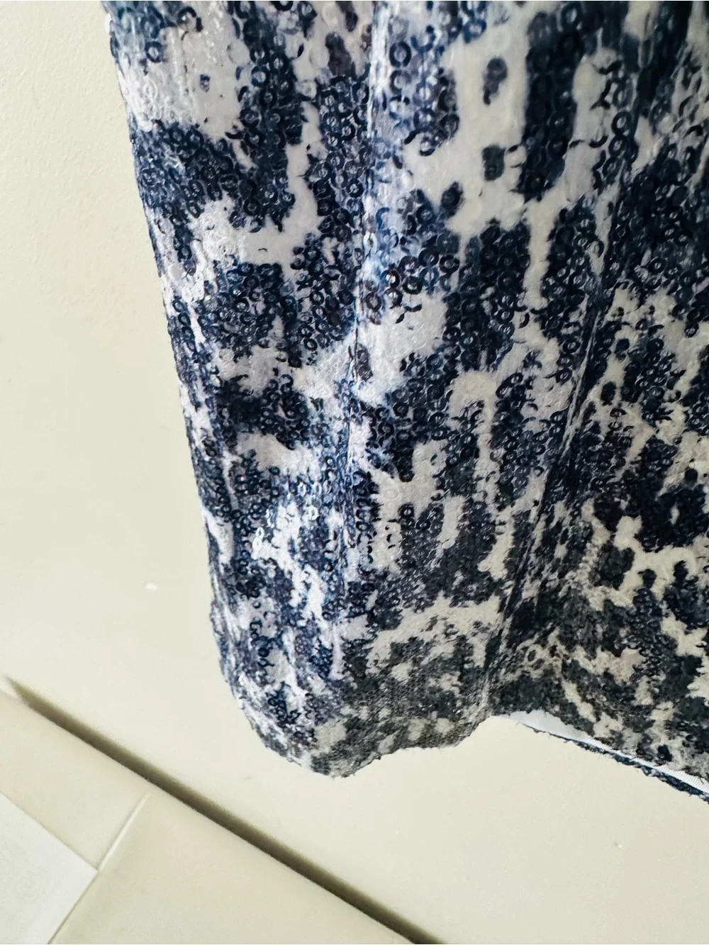 Michael Kors Navy and White Printed Puff Sleeve Dress